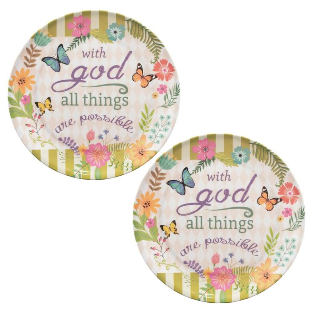 Sunflower Garden 12-Inch With God All Things Are Possible 2 pc Charger Plate Set